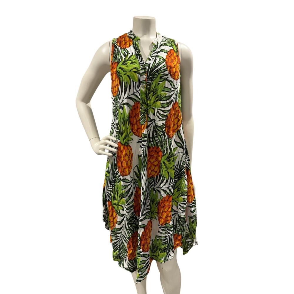 Seven Islands Sleeveless Colorful Floral Tropical Pineapple Sundress Womens Sz L